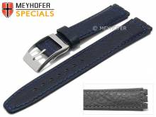 Watch strap Hanford 17mm dark blue leather grained suitable for SWATCH by MEYHOFER (width of buckle 18 mm)