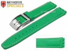 Watch strap Hanford 17mm green leather grained suitable for SWATCH by MEYHOFER (width of buckle 18 mm)