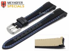 Watch strap Turlock 20mm black leather/cordura blue double stitching for Rolex by MEYHOFER