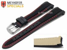 Watch strap Turlock 20mm black leather/cordura red double stitching for Rolex by MEYHOFER