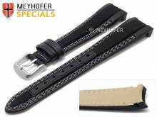 Watch strap Turlock 20mm black leather/cordura grey double stitching for Rolex by MEYHOFER