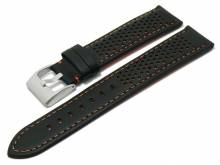 Uhrenarmband Batesville 24mm schwarz Leder Racing-Look orange Naht von MEYHOFER (Schließenanstoß 22 mm)