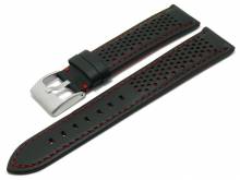 Uhrenarmband Batesville 20mm schwarz Leder Racing-Look rote Naht von MEYHOFER (Schließenanstoß 18 mm)