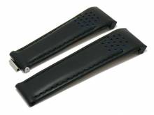 Watch strap Challis 20mm black leather for Rolex with curved ends blue racing holes by MEYHOFER