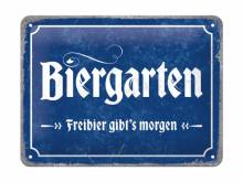 Deko-Blechschild / Retro-Reklameschild Biergarten blau/weiß 15 x 20cm von Nostalgic-Art