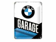 Deko-Blechschild / Retro-Reklameschild BMW - Garage weiß/schwarz/blau 20 x 15cm von Nostalgic-Art