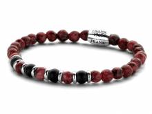 Schmuck-Armband rot/schwarz/silberfarben Naturstein/Edelstahl elastisch modisch - Bandlänge ca. 20cm von FRANK 1967