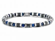Schmuck-Armband blau/grau/silberfarben Naturstein/Edelstahl elastisch modisch - Bandlänge ca. 20cm von FRANK 1967