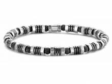 Schmuck-Armband schwarz/grau/silberfarben Naturstein/Edelstahl elastisch modisch - Bandlänge ca. 20cm von FRANK 1967