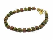 Schmuck-Armband oliv/braun/goldfarben Edelstahl/Naturstein modisch mit Karabiner-Verschluss - Bandlänge max. ca. 19,5cm