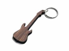 Schlüsselanhänger/Taschenanhänger E-Gitarre Wallnuss-Holz dunkelbraun handgemacht mit Schlüsselring