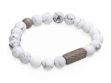 Schmuck-Armband hellgrau Naturstein/Ahornholz elastisch modisch - Bandlänge ca. 20cm
