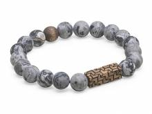 Schmuck-Armband hellgrau Naturstein/Ahornholz elastisch modisch - Bandlänge ca. 20cm