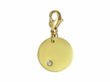 Dekorativer Charm-Anhänger Plättchen Edelstahl goldfarben Zikonia-Stein mit Karabinerhaken von Style Republic