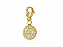 Dekorativer Charm-Anhänger Rund Edelstahl goldfarben Zikonia-Steine mit Karabinerhaken von Style Republic