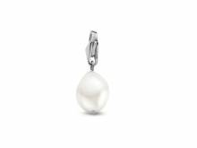 Dekorativer Charm-Anhänger Perle Edelstahl silberfarben mit Karabinerhaken von CO88 Collection 