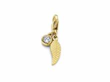 Dekorativer Charm-Anhänger Blatt Edelstahl goldfarben Zirkonia-Stein mit Karabinerhaken von CO88 Collection 
