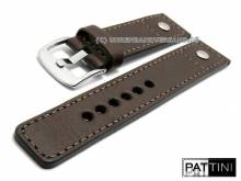 Uhrenarmband 24mm dunkelbraun Leder mit einer Niete abgenäht von PATTINI (Schließenanstoß 24 mm)