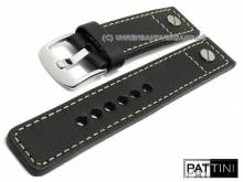 Uhrenarmband 22mm schwarz Leder mit einer Niete helle Naht von PATTINI (Schließenanstoß 22 mm)