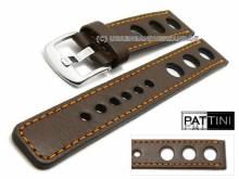 Watch strap 20mm dark brown leather racing look robust matt orange stitching by PATTINI (width of buckle 20 mm)