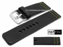 Watch strap 26mm black leather matt yellow double stitching by PATTINI (width of buckle 26 mm)