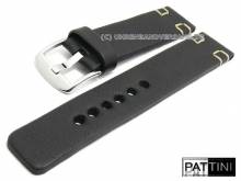 Watch strap 24mm black leather military look robust matt by PATTINI (width of buckle 24 mm)