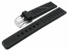 Watch strap 24mm black smooth rustic leather racing style grey stitching by PATTINI (width of buckle 24 mm)