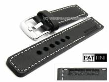 Uhrenarmband Expedition 24mm schwarz Leder matt robust helle Naht von PATTINI (Schließenanstoß 24 mm)