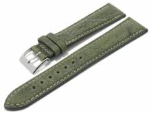 Watch strap 20mm green genuine antelope vintage look light stitching by PEBRO Premium (width of buckle 18 mm)