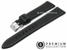 Uhrenarmband 23mm schwarz Leder Vintage-Look glatt helle Naht von PEBRO Premium (Schließenanstoß 20 mm)