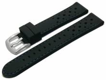 Watch strap Bologna 22mm black silicone racing look matt blue stitching (width of buckle 20 mm)