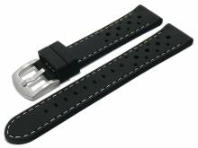 Watch strap Bologna 22mm black silicone racing look matt light stitching (width of buckle 20 mm)