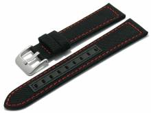 Watch strap Tacna 22mm black recycled polyester/vegan textile like red stitching (width of buckle 20 mm)