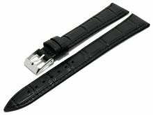 Watch strap Tarma XL super long 18mm black leather alligator grain stitched matt (buckle 16 mm)