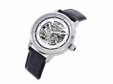 Automatic watch stainless steel silver face skeletonized silver/black leather strap from RIEDENSCHILD (*RS*HU*)