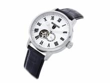 Automatic watch stainless steel silver face silver open balance wheel leather strap from RIEDENSCHILD (*RS*HU*)