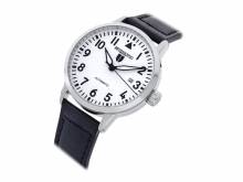 Automatic watch stainless steel silver face white leather strap from RIEDENSCHILD (*RS*HU*)
