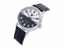 Automatic watch stainless steel silver face black/white leather strap from RIEDENSCHILD (*RS*HU*)