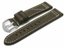 Watch strap Westminster 22mm dark brown leather military look light stitching by RIOS (width of buckle 22 mm)