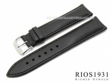 Uhrenarmband Moscow 19mm schwarz RIOS echt Juchtenleder abgenäht (Schließenanstoß 16 mm)