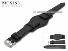 Uhrenarmband Tula 18mm schwarz Juchtenleder mit Lederunterlage von RIOS (Schließenanstoß 16 mm)