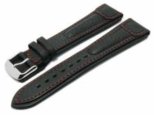 Uhrenarmband Advantage 24mm schwarz Büffelleder rote Naht extremer Look von RIOS (Schließenanstoß 20 mm)