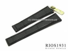 Uhrenarmband Projeter 20mm schwarz Alligatorleder für Faltschließe RIOS (Schließenanstoß 16 mm)