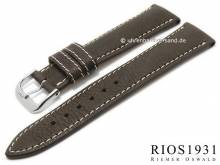 BIO-Leder: Uhrenarmband Weilheim 19mm dunkelbraun glatt helle Naht von RIOS (Schließenanstoß 16 mm)