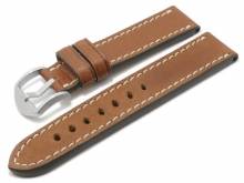 BIO-Leder: Uhrenarmband Starnberg 24mm hellbraun genarbt helle Naht von RIOS (Schließenanstoß 22 mm)