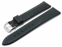 Watch strap Smart 20mm black leather smooth blue stitching by RIOS (width of buckle 18 mm)