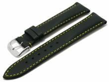 Watch strap Smart 18mm black leather smooth yellow stitching by RIOS (width of buckle 16 mm)