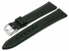 Watch strap Smart 18mm black leather smooth green stitching by RIOS (width of buckle 16 mm)