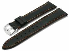 Watch strap Smart 20mm black leather smooth orange stitching by RIOS (width of buckle 18 mm)