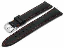 Watch strap Smart 20mm black leather smooth red stitching by RIOS (width of buckle 18 mm)